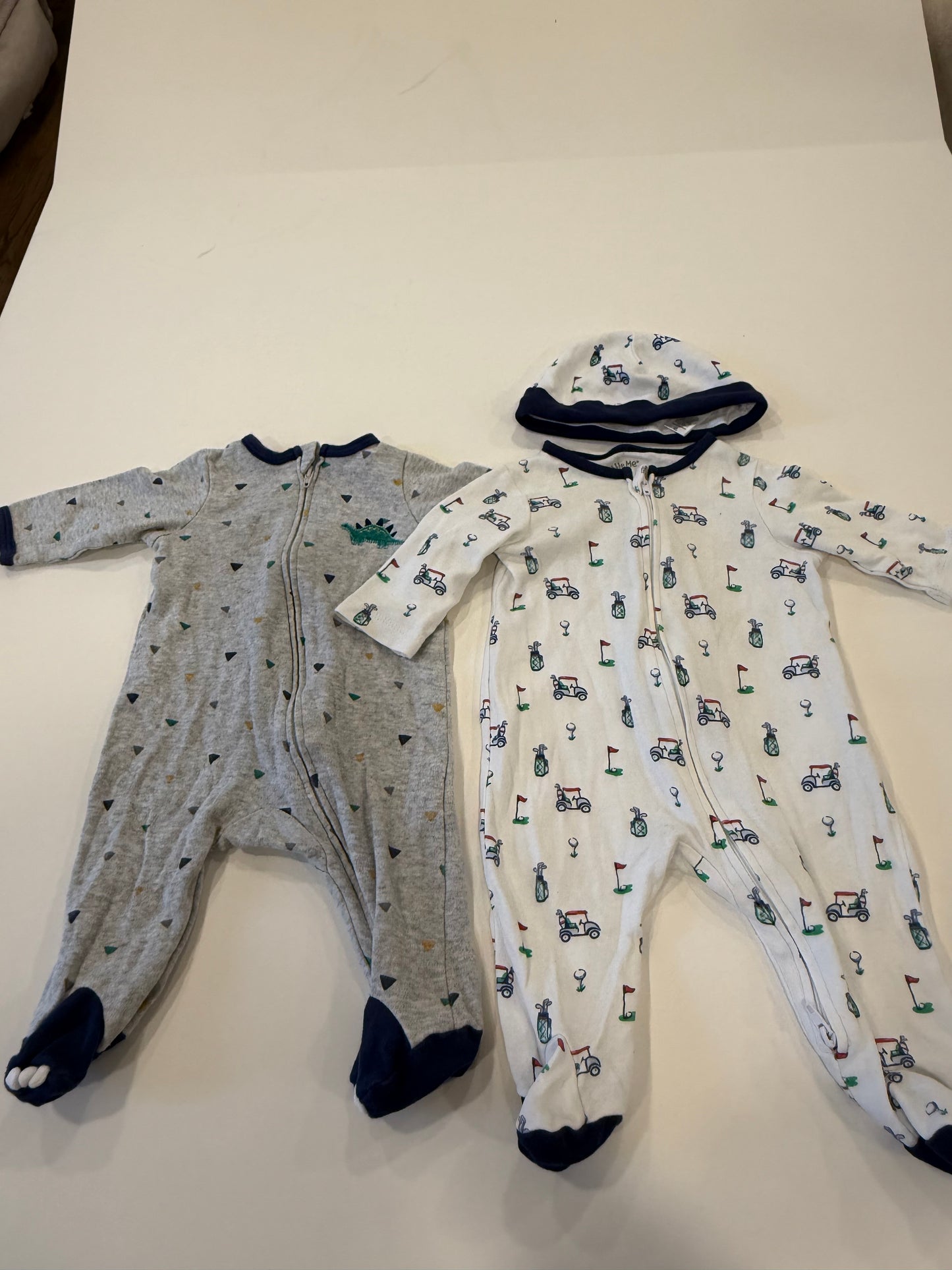 #9 -  Little Me -  2 Sleep N Plays Golf with Hat and Dinosaur Infants SIZE  3M