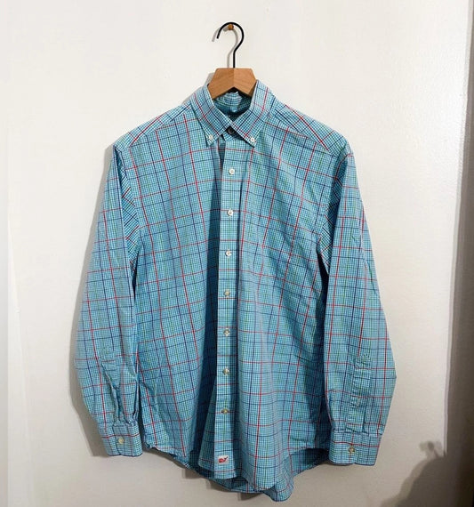#111 Men’s Vineyard Vines Blue Plaid Murray Shirt Medium 100% Cotton