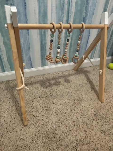 #210 Wooden Foldable Baby Play Gym Frame Activity Hanging Bar
