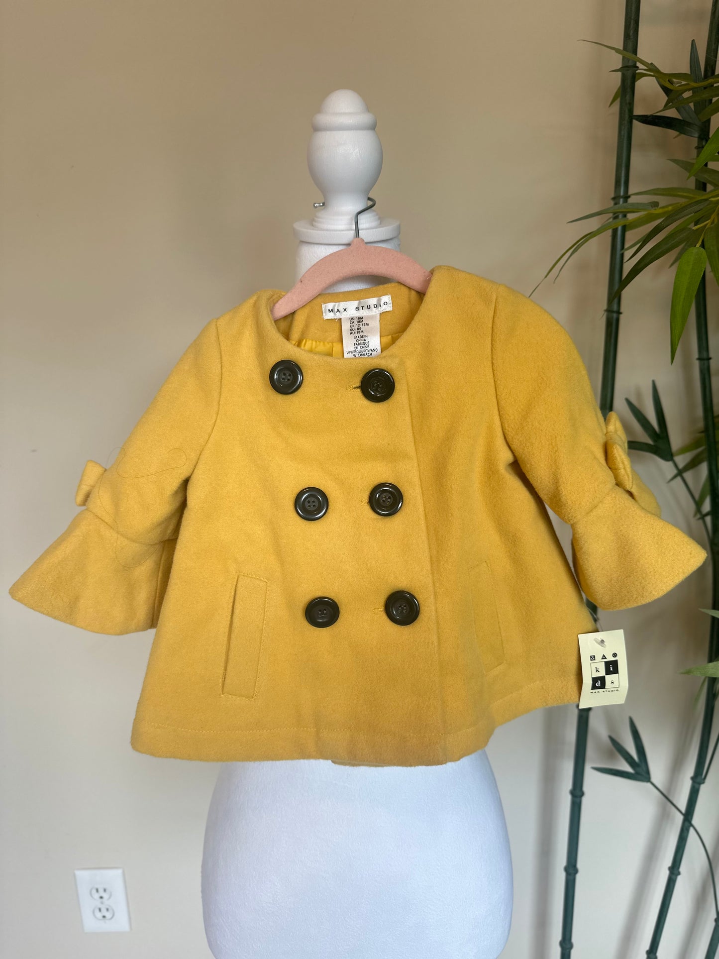 Max Studio yellow wool coat girls size 18m NWT