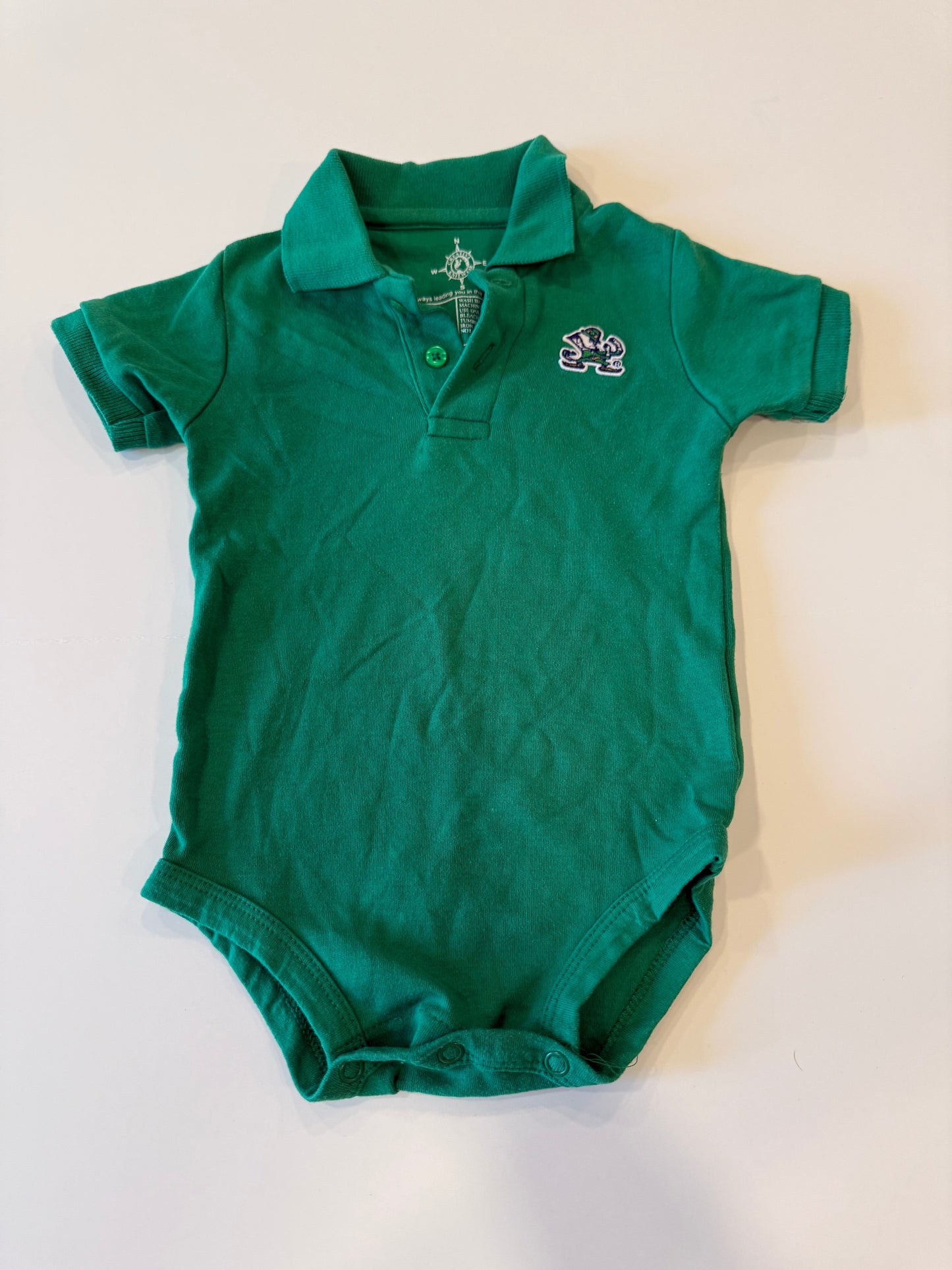 #9 -  Notre Dame -  Notre Dame Green Shortsleeve Polo Onesie Infant's SIZE  6-9M