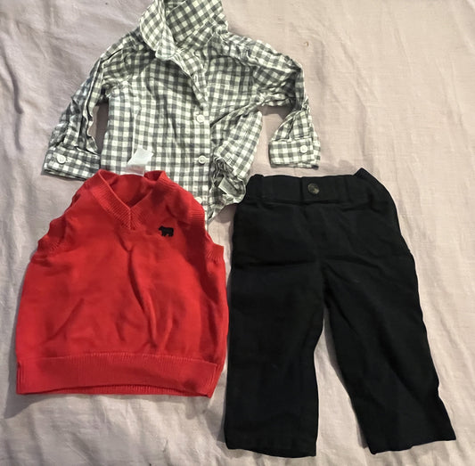 #211 REDUCED Carters 6m Red Sweater Vest Outfit