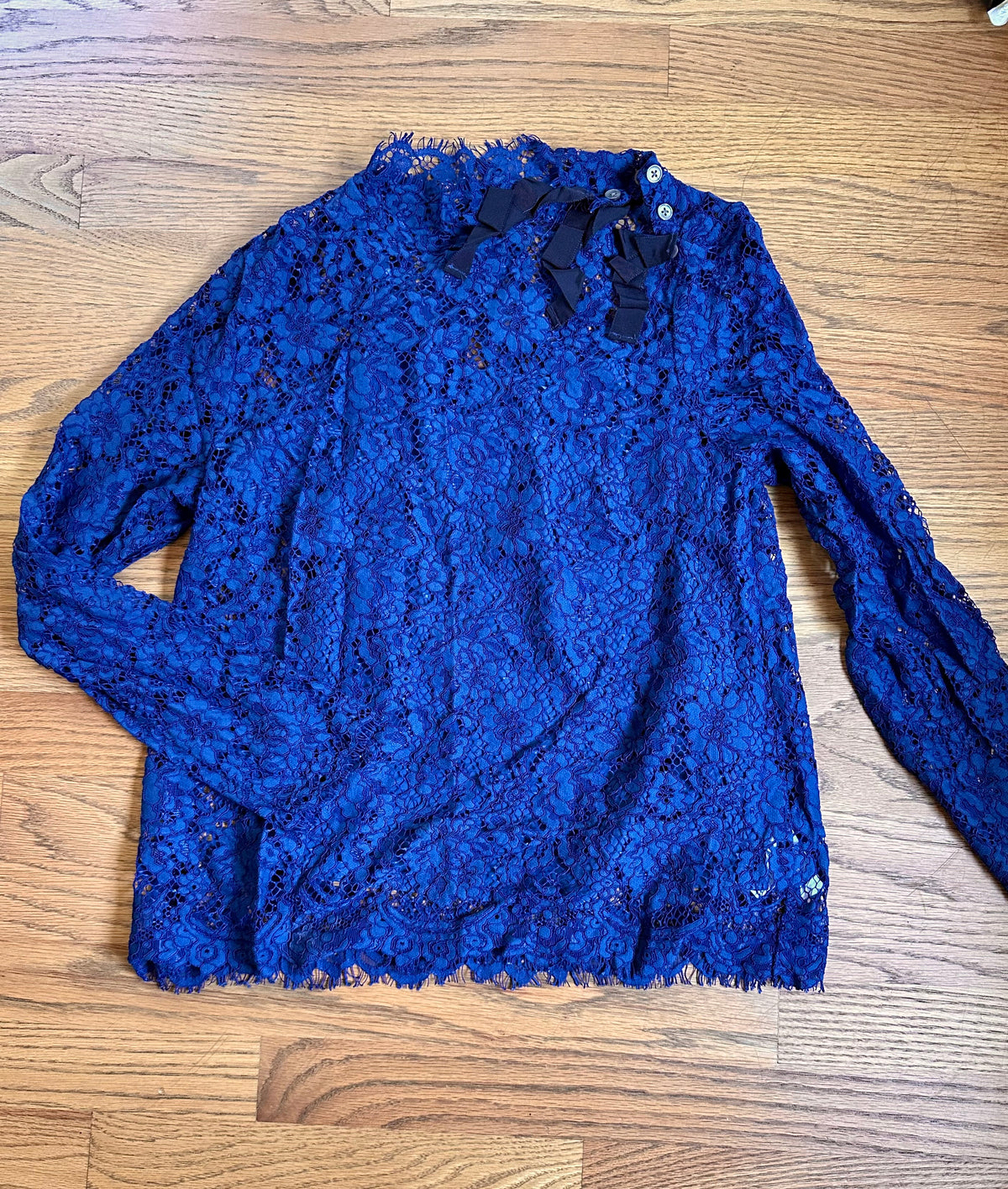#98- Women’s, J.Crew, Blue Lace Top- Small