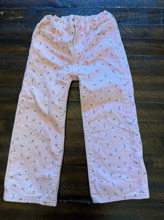134 Girls Old Navy floral print pink baggy jeans Size 7