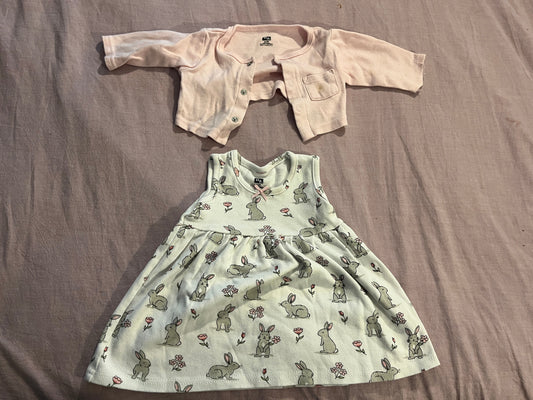 #211 REDUCED 0-3m Girls Bunny Dress and Cardigan