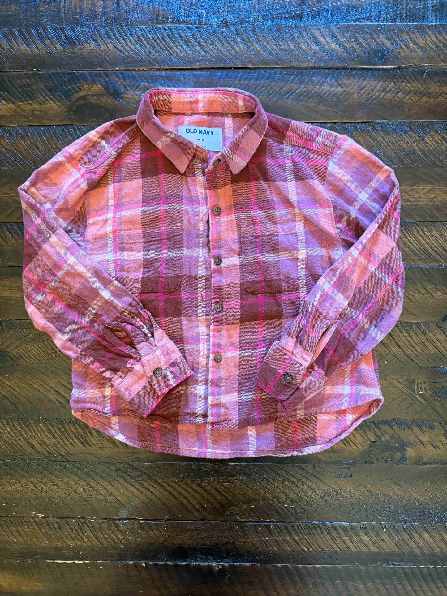 134 Old Navy Girls crop pink flannel Size 6/7