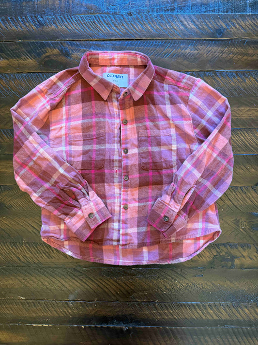 134 Old Navy Girls crop pink flannel Size 6/7