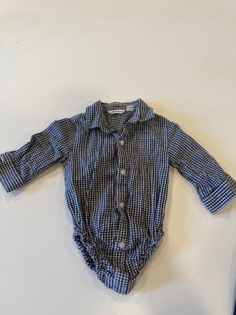 #9 -  Janie &Jack -  Blue Check Button Down Onesie with Navy Pants Infant's SIZE  3-6M/6-12M