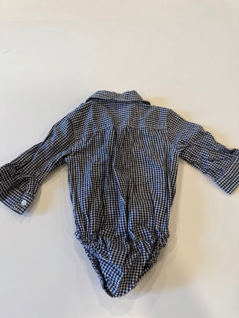 #9 -  Janie &Jack -  Blue Check Button Down Onesie with Navy Pants Infant's SIZE  3-6M/6-12M