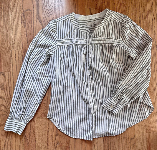 #98- Women’s, Loft, White and Gold Striped Blouse- Medium