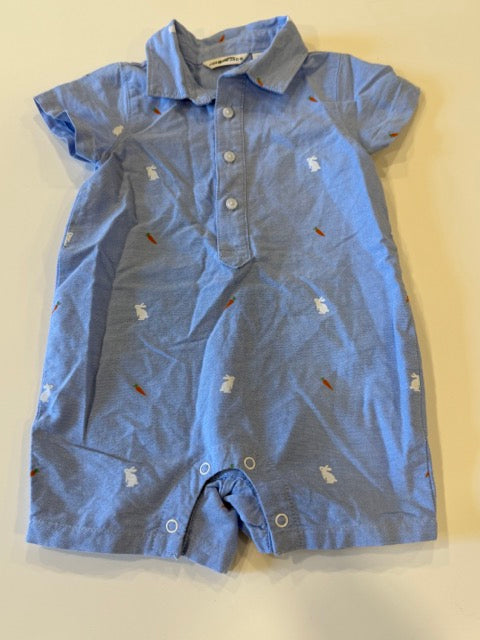 #9 -  Janie & Jack -  Light Blue Easter Bunny/Carrot Print Romper Infant's SIZE  3-6M