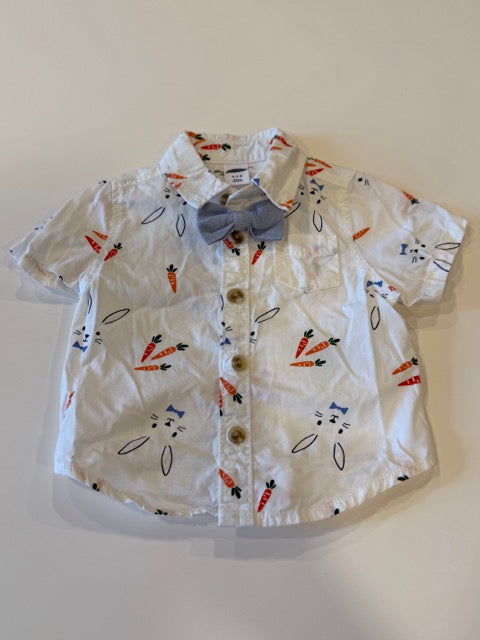 #9 -  Old Navy -  White Button Down with Bunny/Carrot Print Infant's SIZE  0-3M