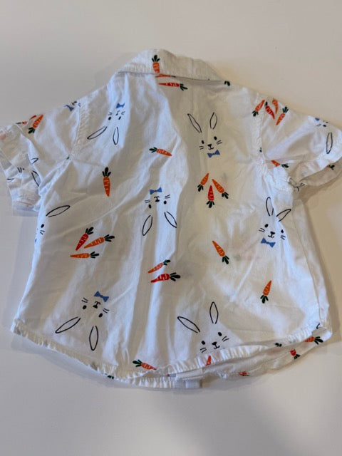 #9 -  Old Navy -  White Button Down with Bunny/Carrot Print Infant's SIZE  0-3M