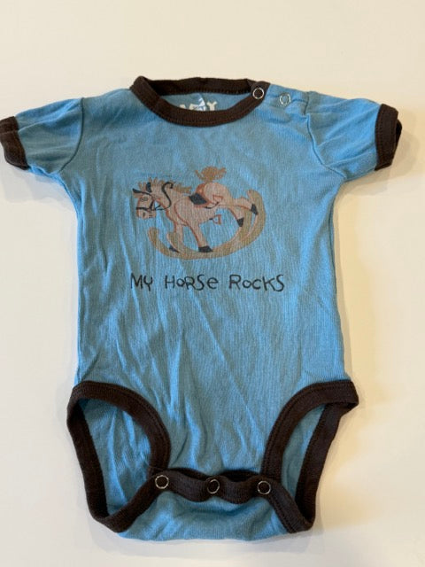 #9 -  Lazy -  Blue/Brown My Horse Rocks & Green/Black Little Booger Bear Onesies Infant's SIZE  6M