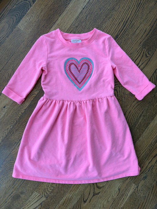 #103 • Girls • S (6/6X) • Cat & Jack • Pink Glitter Heart Dress, 3/4 Sleeves