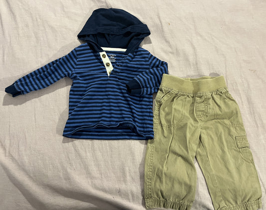 #211 Boys 12m Khaki Pant/Blue Stripe Shirt Set
