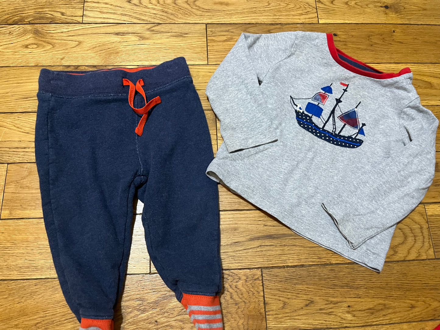 Seller 67 - Baby Boden Gray and Navy Sailboat Outfit  12-18mo