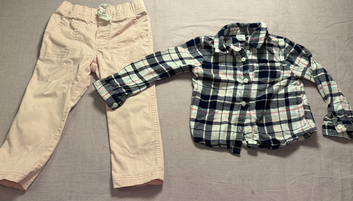 #103 2T/24m Plaid Shirt/Pink Pants Outfit