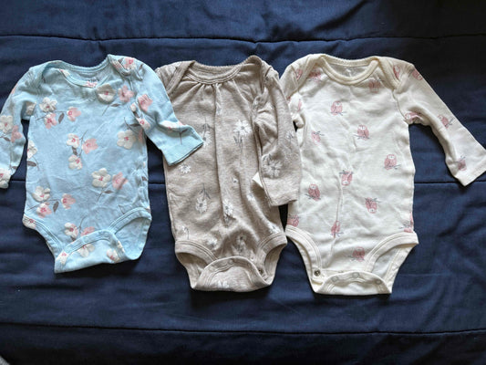 SELLER #6 3M Carters (3) Long Sleeve - Flowers and Owl
