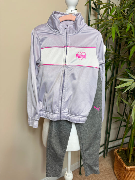 Puma purple track jacket and grey leggings set girls size 5