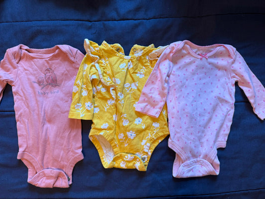 SELLER #6 3M Carters (3) Long Sleeve - Owl & Flowers