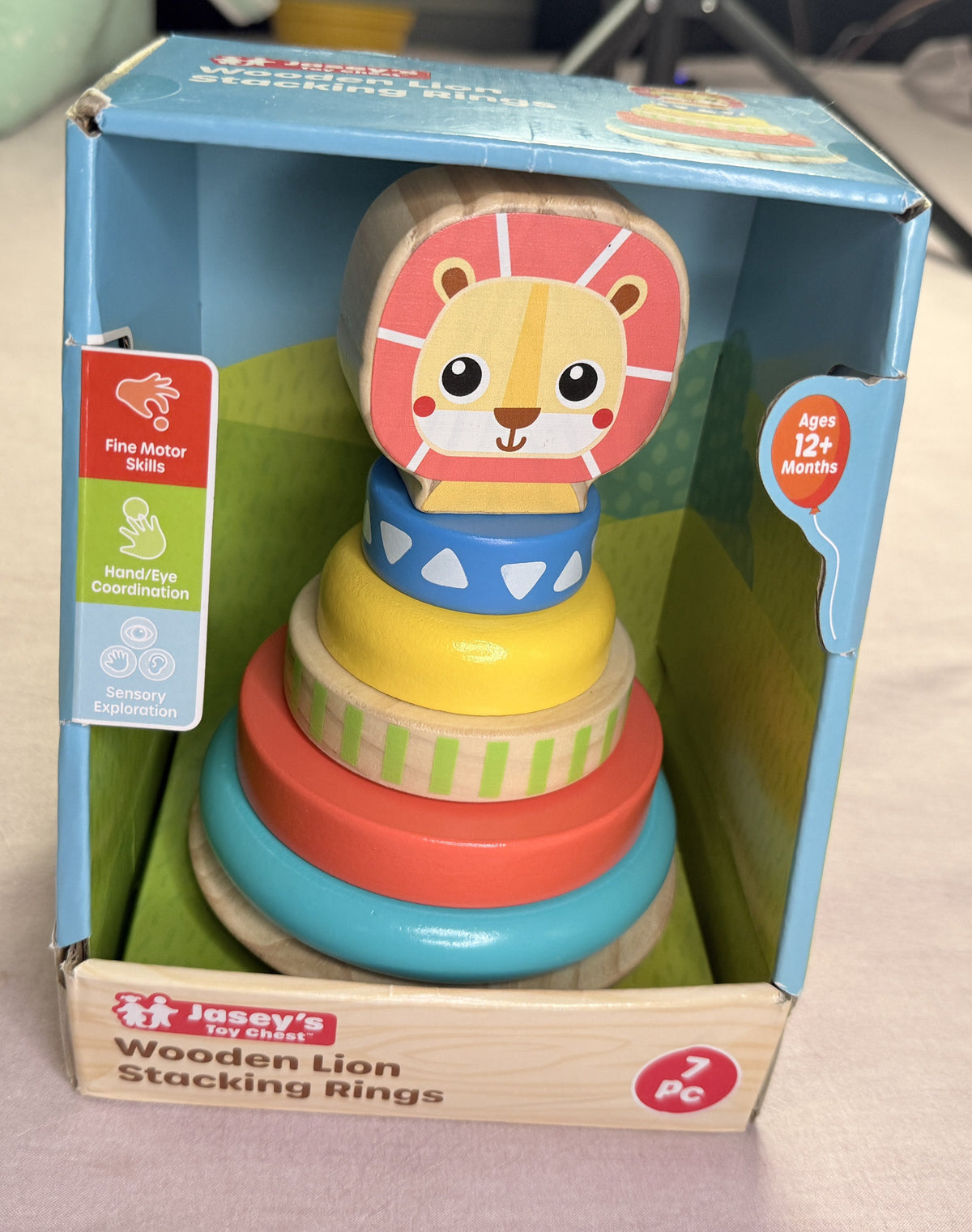 #103 Jasey Toys Wooden Lion Stacking Rings