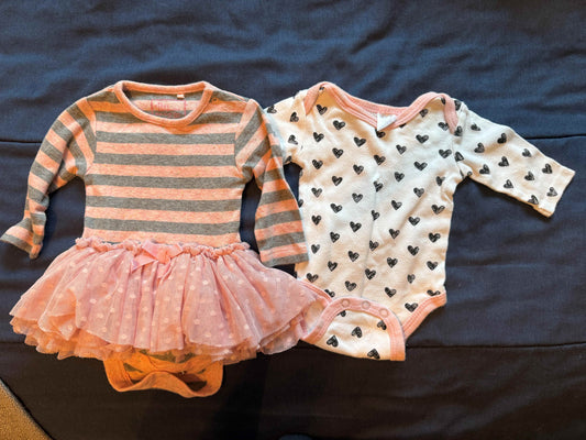 SELLER #6 3M (2) Long Sleeve - Stripe Tutu & Heart