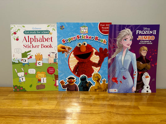 Set of 3 Activity Books (Usborne, Elmo, and Frozen)