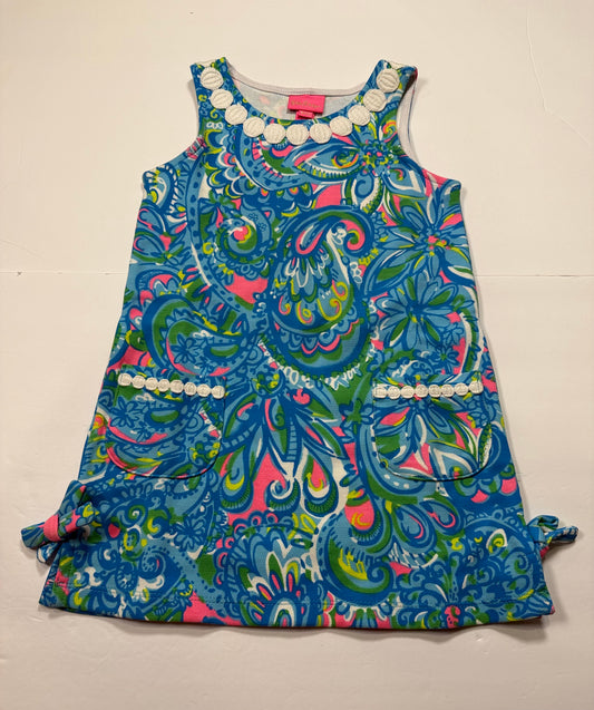 #141 Girls S 4-5 Lilly Pulitzer Neon Pink and Blue Paisley Dress 2 of 2 available
