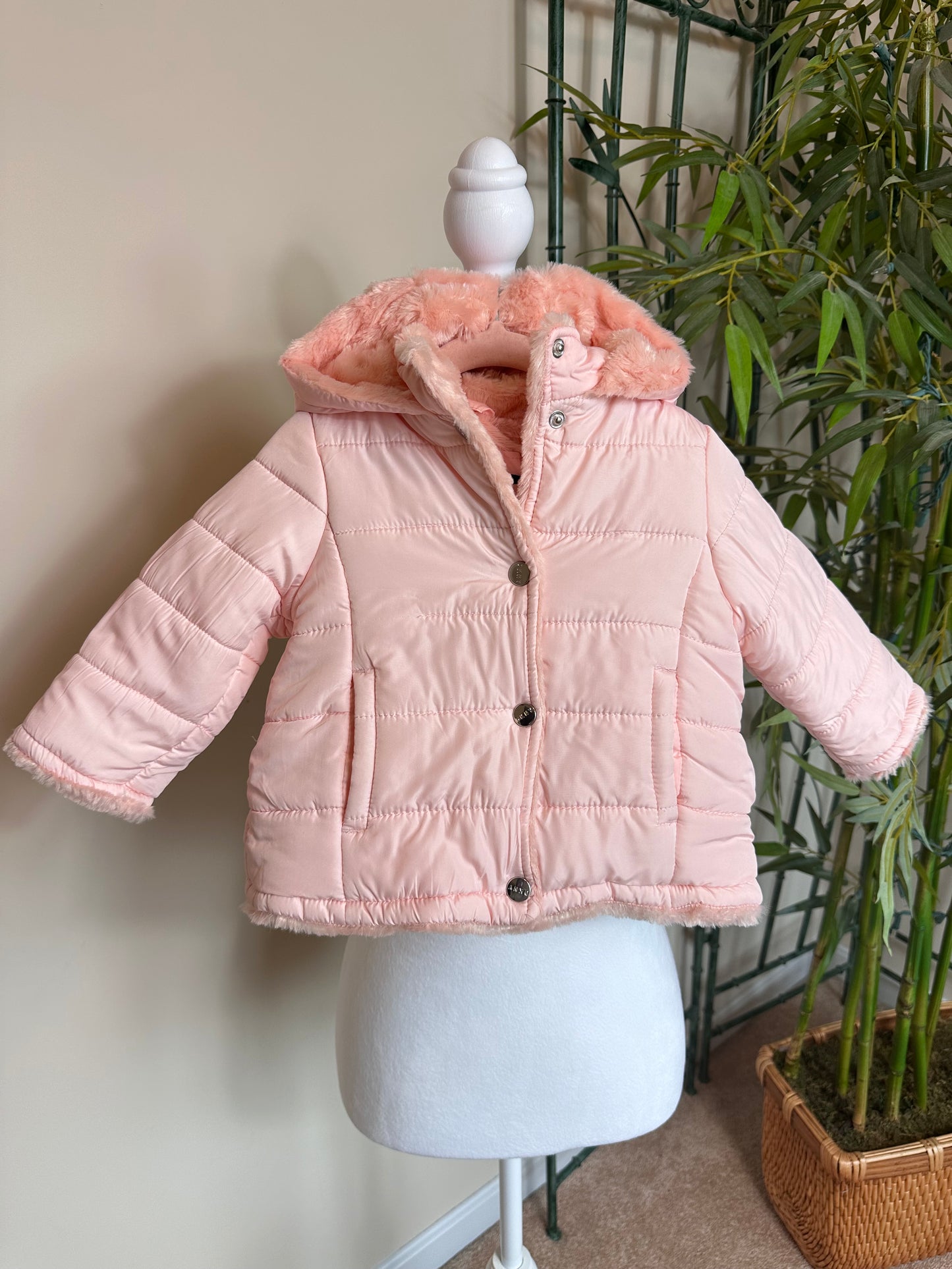 DKNY pink fur-lined winter coat girls size 12m