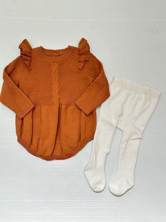 Seller #168 Amazon Girls 12-18m Orange Sweater Romper NWOT + White Tights