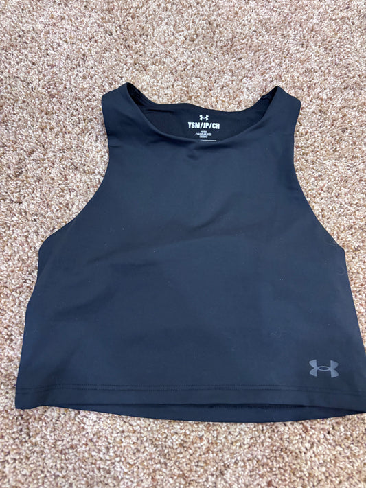 #73 girls crop top, black, under armour , size YS
