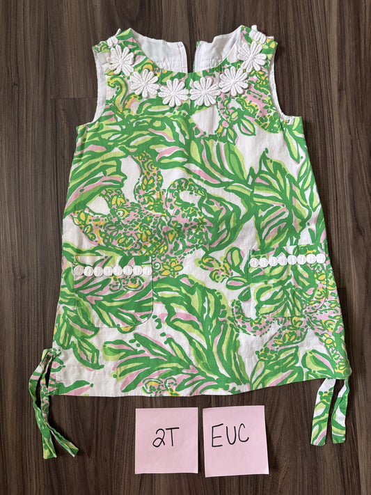 #77 - 2T EUC - Green Elephant Shift Dress Lilly Pulitzer