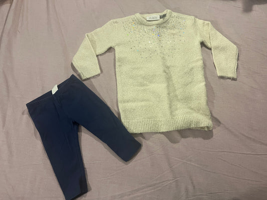 #211 12-18m Cream Sweater Dress and Navy Leggings