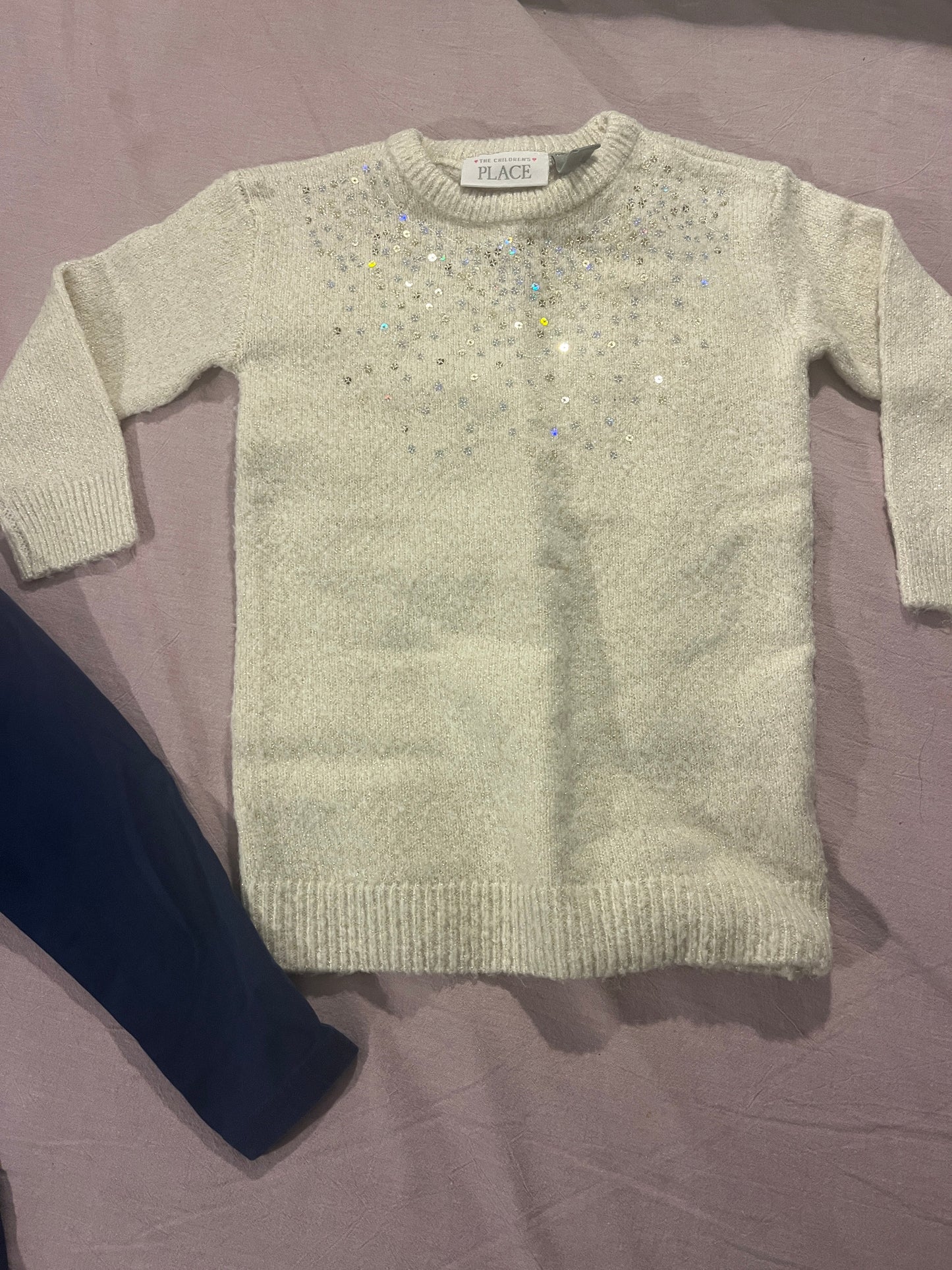 #211 12-18m Cream Sweater Dress and Navy Leggings