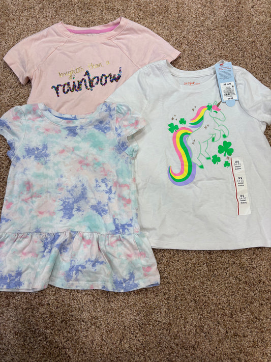 #73 girls cat and jack 4/5 shirts, one new with tag for st Patricks day