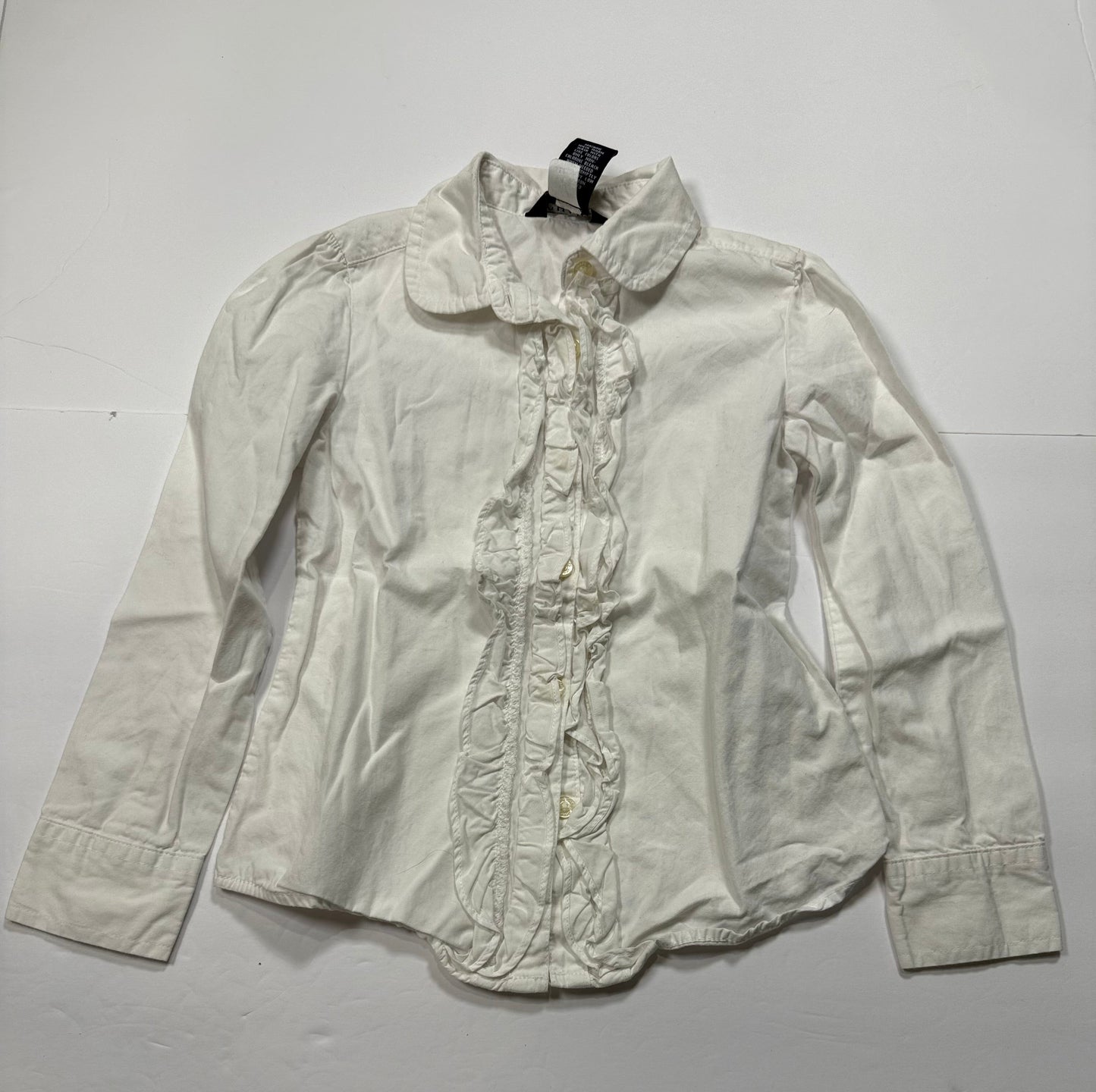 #141 Girls 4 Chaps White ruffle Button Down Shirt