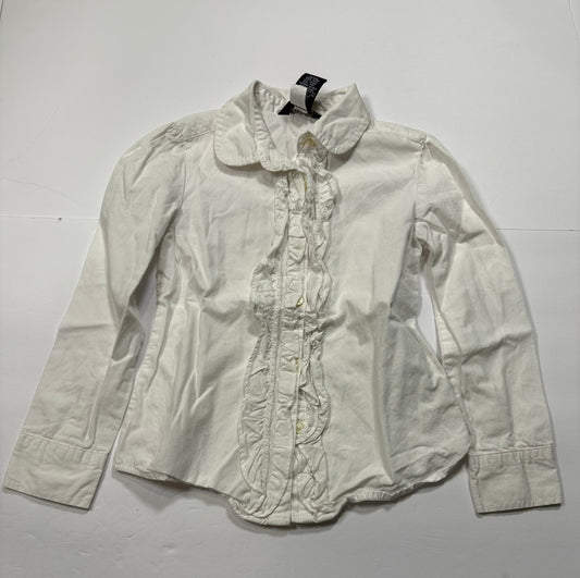 #141 Girls 4 Chaps White ruffle Button Down Shirt