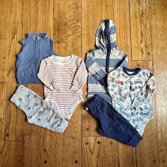 #95 EUC Boys Carters Set of 2 Truck Outfits, size 9-12 months
