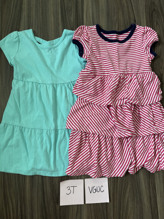 #77 - 3T VGUC 2 dresses (Teal & pink striped)