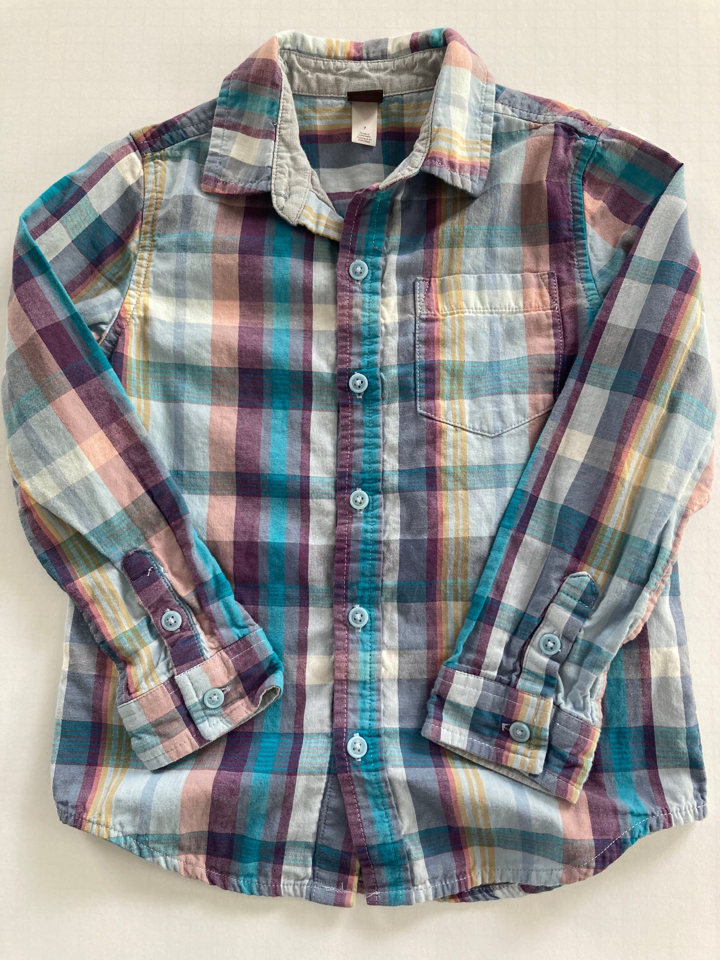 Seller 91 Boys' size 7 Tea Collection long-sleeve cotton plaid button down EUC