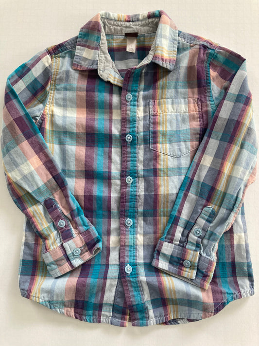 Seller 91 Boys' size 7 Tea Collection long-sleeve cotton plaid button down EUC