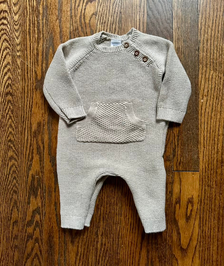 #113	EUC Carter's Just One You Tan Waffle Sweater Romper, size 3 months