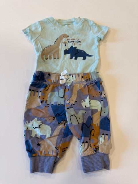 #9 -  Carters  -  Light Green Dino Onesie with Dino Print Pants Infant's SIZE  3M
