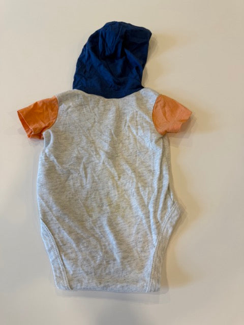 #9 -  carters -  Grey/Blue/Orange Short sleeve Hooded Onesie with Blue Pants Infants SIZE  3M