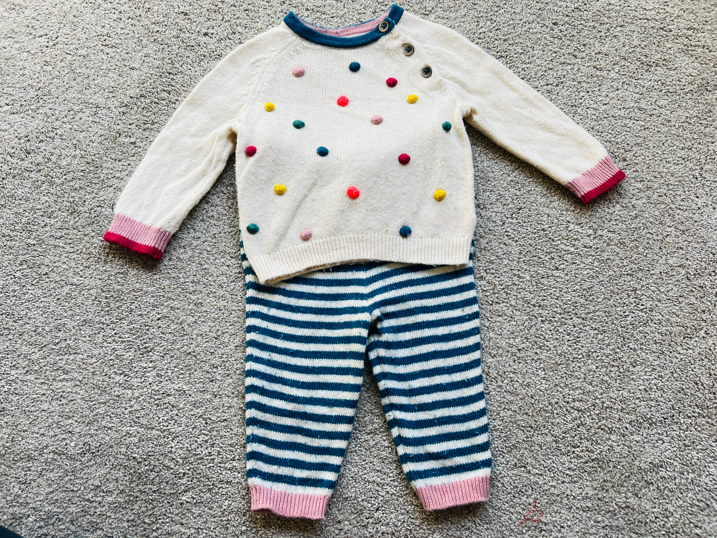 #68 Baby Boden girls sweater and pants set, 3-6 mo, GUC