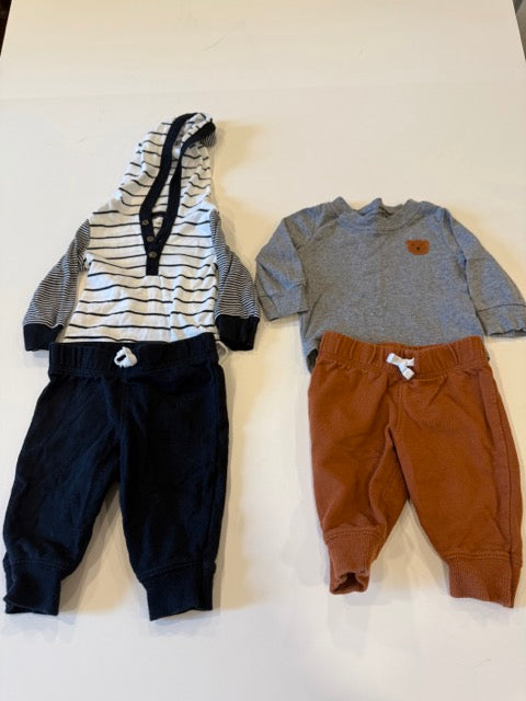 #9 -  Carters -  Grey w. bear and white/black striped long sleeve onesie with brown & black pants Infant's SIZE  3M