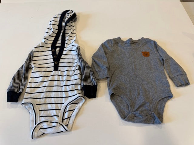 #9 -  Carters -  Grey w. bear and white/black striped long sleeve onesie with brown & black pants Infant's SIZE  3M