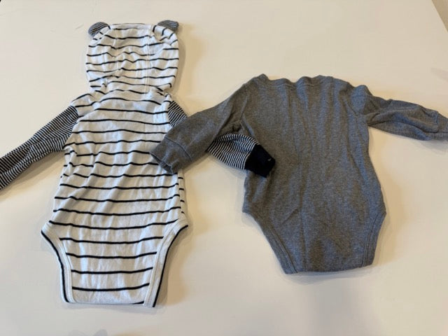 #9 -  Carters -  Grey w. bear and white/black striped long sleeve onesie with brown & black pants Infant's SIZE  3M