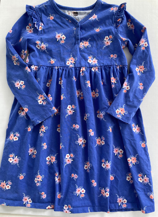 Seller #91 Girls' size 6 Tea Collection ruffle shoulder dress in blue floral EUC
